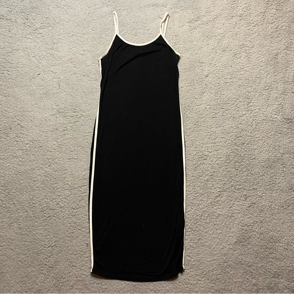 Woman’s SHEIN Black Bodycon Dress With White Stripes On Side Size Small